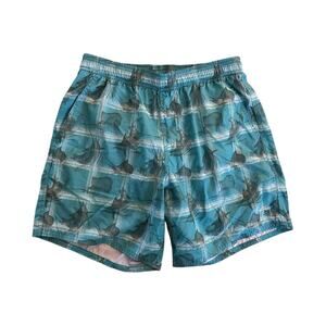 Guy Harvey‎ Swim Trunks Mens Medium Blue Green Sword Fish Print Mesh Lined